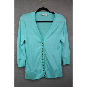 So Perla Snap Down Teal Sweater-Size Large-Beachy